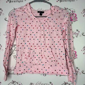 Gap heart print long sleeve pink purple red blue purple white hearts sweater